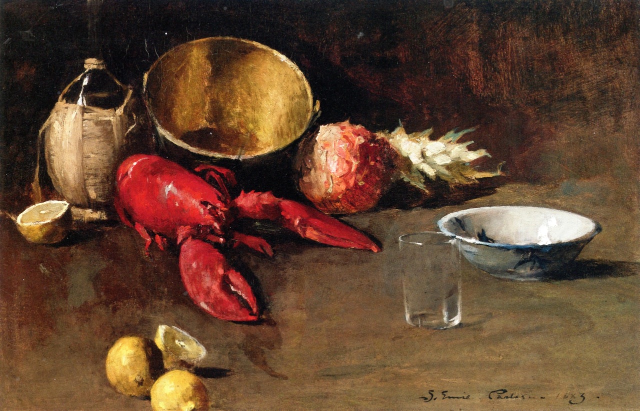 Emil Carlsen : Still life with lemon and lobster, 1883.