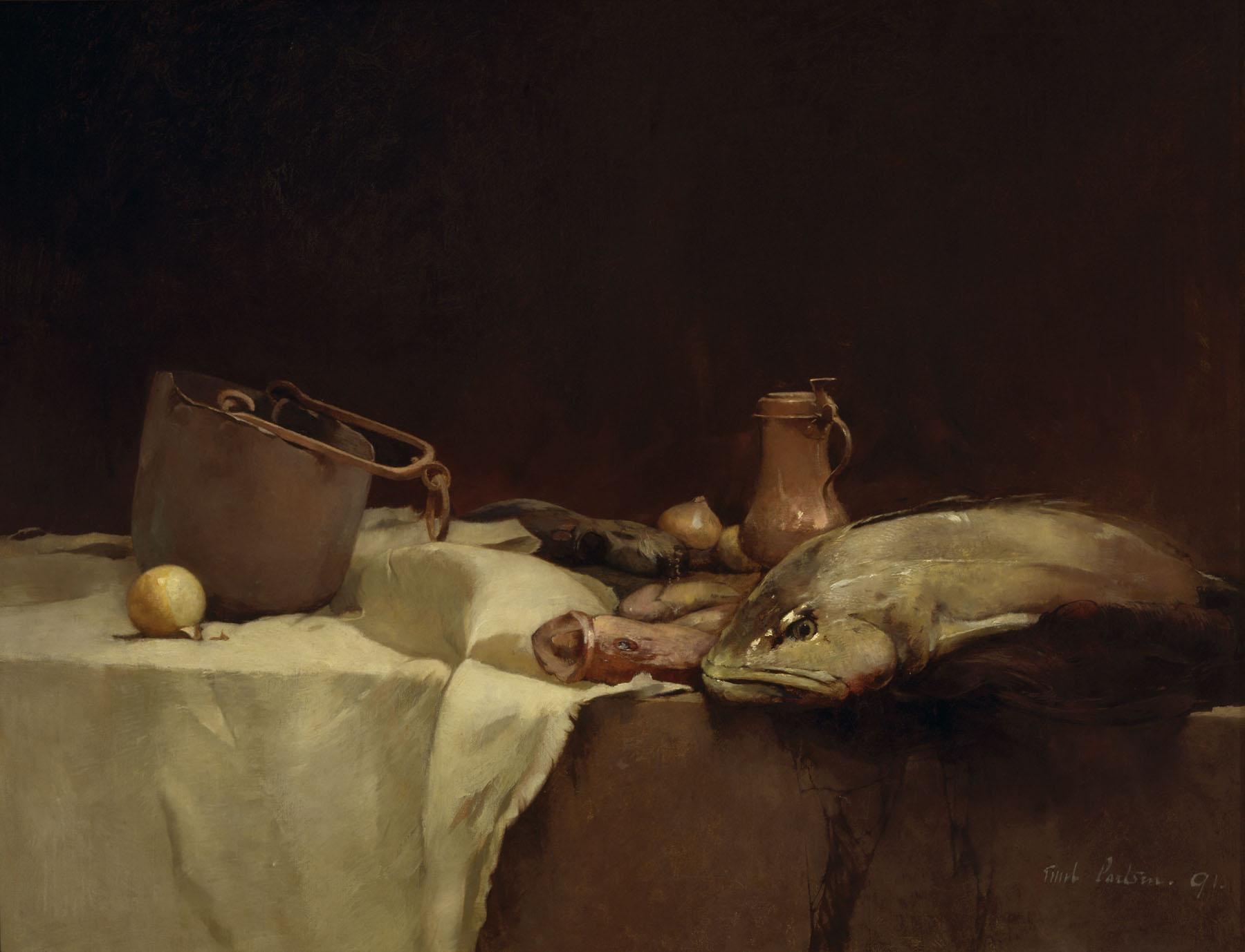 Emil Carlsen : Still life [with fish and pot], 1891.