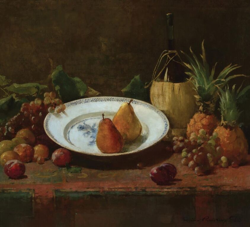Emil Carlsen : Still life with fruit and wine, 1893.