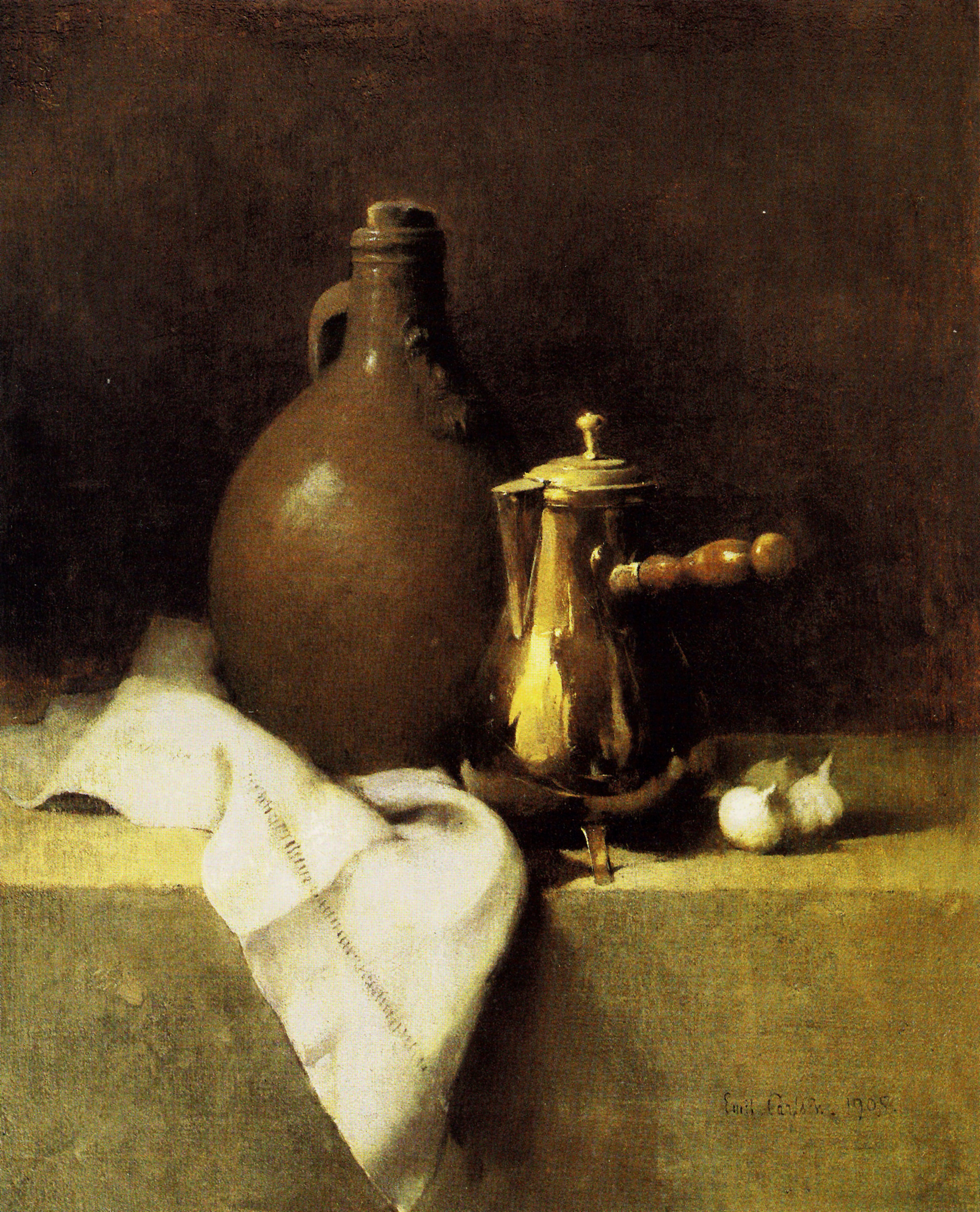 Emil Carlsen Still Life with Garlic (coffee pot and earthen jug) 1905