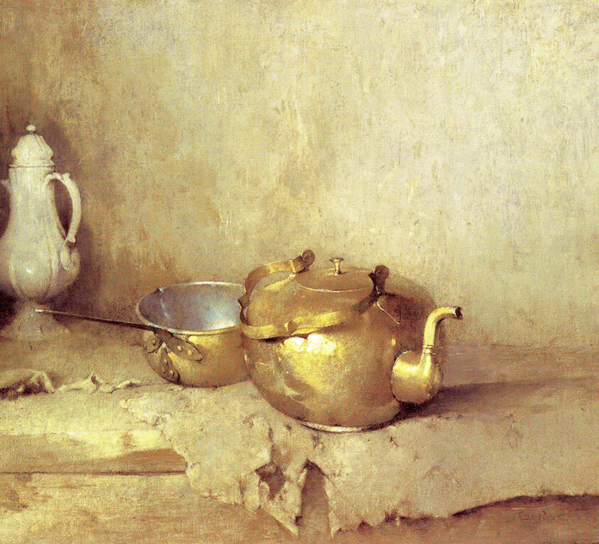 Emil Carlsen : Copper kettle and porcelain coffee pot, ca.1910.
