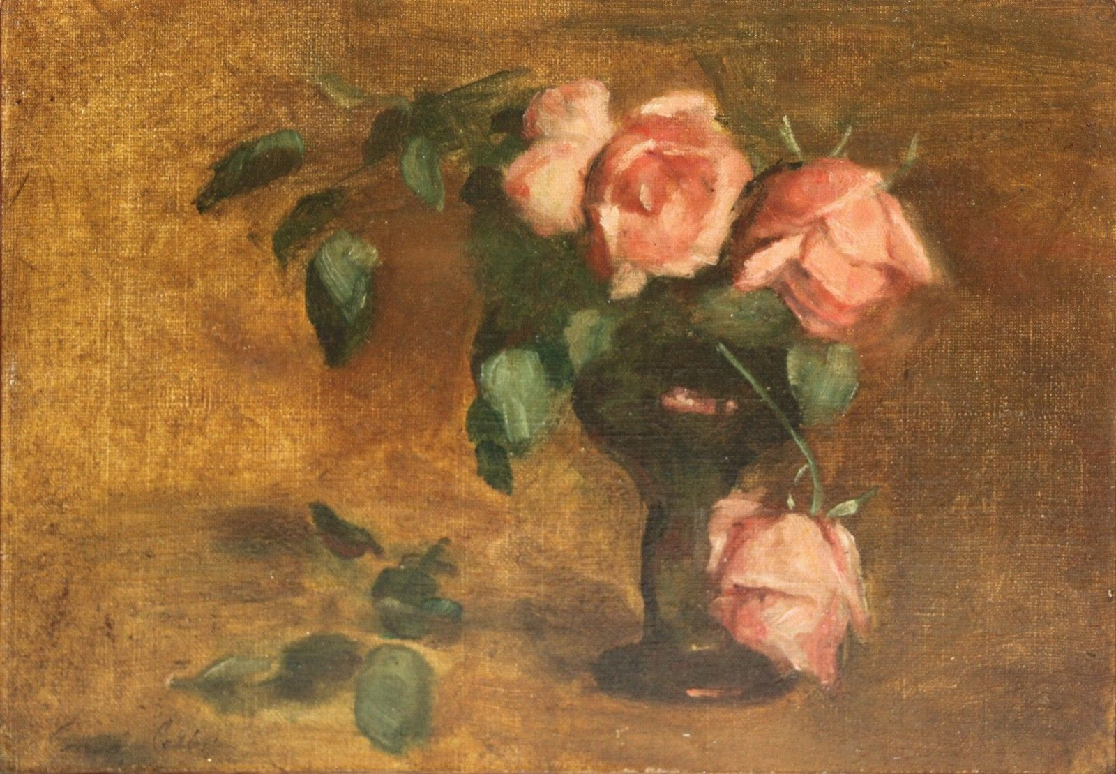 Emil Carlsen : Rose study with black glass roemer, ca.1897.