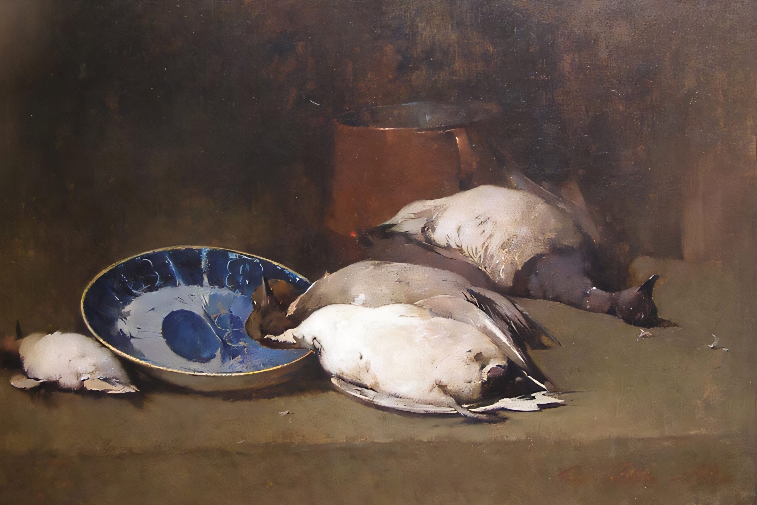 Emil Carlsen : Duck still-life [with blue China plate], 1897.