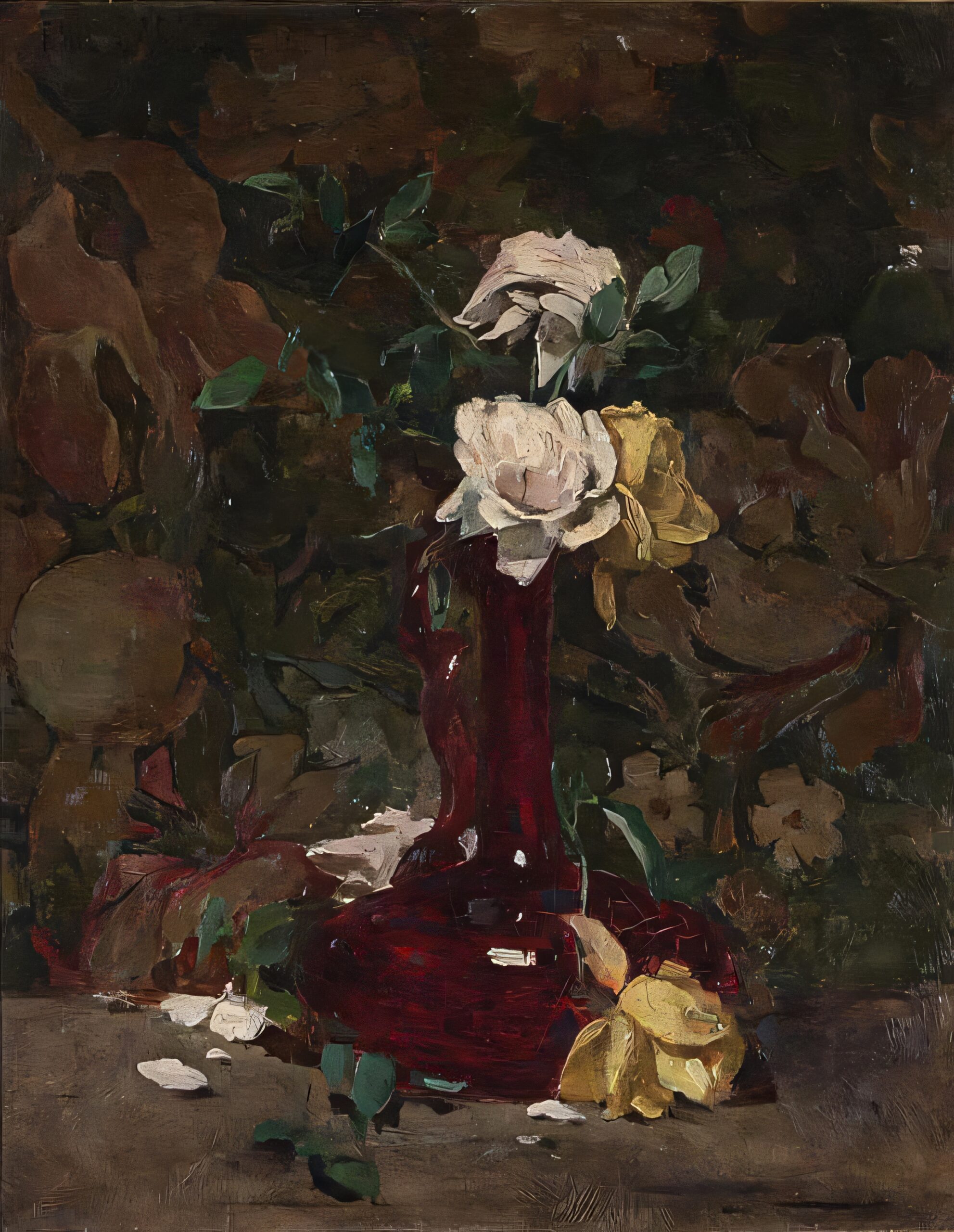 Emil Carlsen : Still life of roses in vase, 1887.
