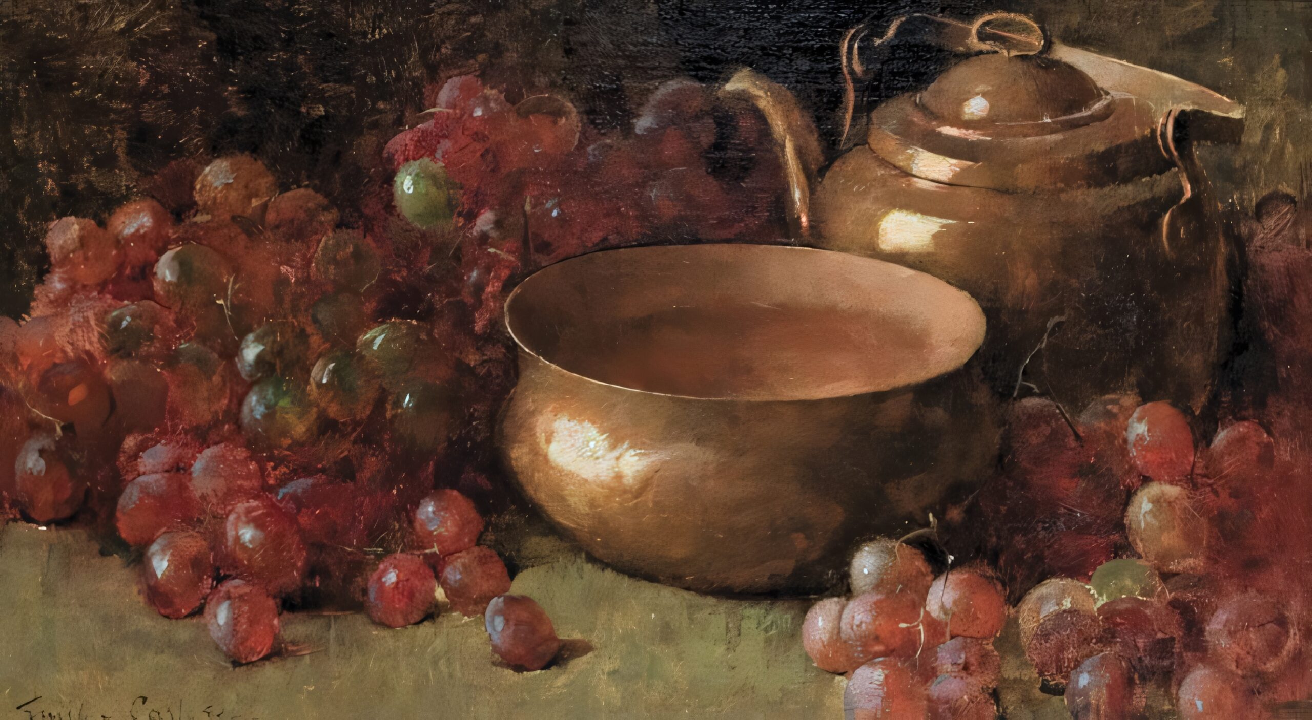 Emil Carlsen Still Life with Grapes and Copper Pots, c.1890