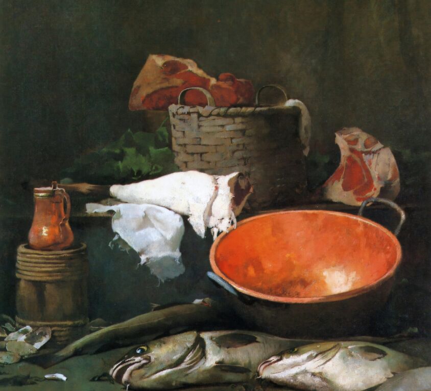 Emil Carlsen : Still life with fish and copper bowl, 1894.